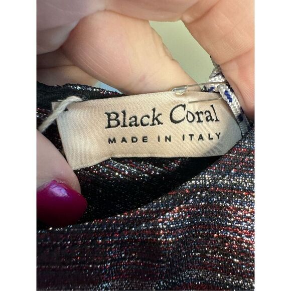 Black Coral NWT Waist Fitted Metallic Stripe Dress in Purple Size IT 44/US 8 - Picture 7 of 10